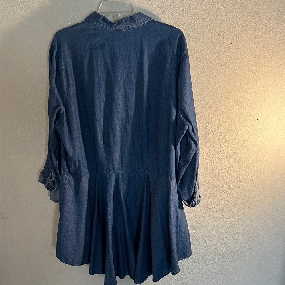 Simply Emma Blue Button-Up Ruffle Top - Picture 7 of 8